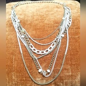Punk Rock White and Silver Layered Necklace